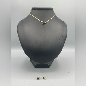 14 KT Gold heart-shaped black onyx pendant  with small diamonds and Earring Set